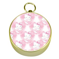 Hello Kitty Pattern, Hello Kitty, Child, White, Cat, Pink, Animal Gold Compasses by nateshop