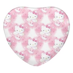 Hello Kitty Pattern, Hello Kitty, Child, White, Cat, Pink, Animal Heart Glass Fridge Magnet (4 Pack) by nateshop