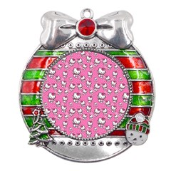 Hello Kitty Pattern, Hello Kitty, Child Metal X mas Ribbon With Red Crystal Round Ornament by nateshop