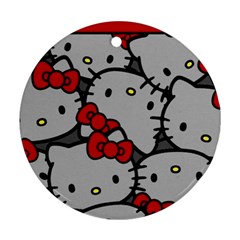 Hello Kitty, Pattern, Red Round Ornament (two Sides) by nateshop