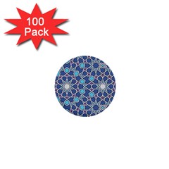 Islamic Ornament Texture, Texture With Stars, Blue Ornament Texture 1  Mini Buttons (100 Pack)  by nateshop