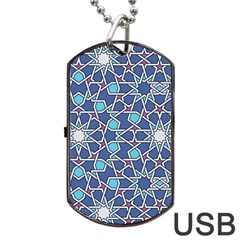 Islamic Ornament Texture, Texture With Stars, Blue Ornament Texture Dog Tag Usb Flash (two Sides) by nateshop