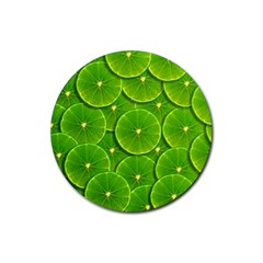 Lime Textures Macro, Tropical Fruits, Citrus Fruits, Green Lemon Texture Rubber Coaster (round)