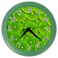 Lime Textures Macro, Tropical Fruits, Citrus Fruits, Green Lemon Texture Color Wall Clock