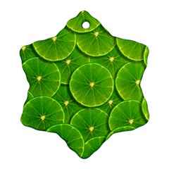 Lime Textures Macro, Tropical Fruits, Citrus Fruits, Green Lemon Texture Ornament (snowflake) by nateshop