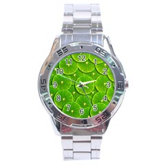 Lime Textures Macro, Tropical Fruits, Citrus Fruits, Green Lemon Texture Stainless Steel Analogue Watch by nateshop