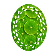 Lime Textures Macro, Tropical Fruits, Citrus Fruits, Green Lemon Texture Oval Filigree Ornament (two Sides)