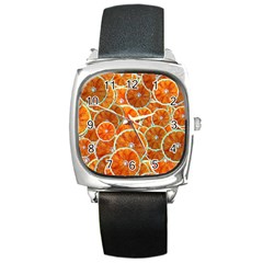 Oranges Patterns Tropical Fruits, Citrus Fruits Square Metal Watch by nateshop