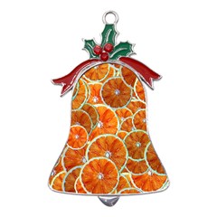 Oranges Patterns Tropical Fruits, Citrus Fruits Metal Holly Leaf Bell Ornament