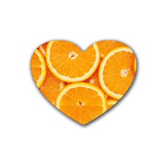 Oranges Textures, Close-up, Tropical Fruits, Citrus Fruits, Fruits Rubber Heart Coaster (4 Pack)