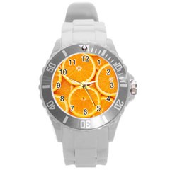 Oranges Textures, Close-up, Tropical Fruits, Citrus Fruits, Fruits Round Plastic Sport Watch (L)