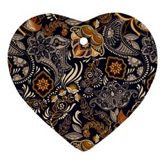 Paisley Texture, Floral Ornament Texture Heart Ornament (two Sides) by nateshop