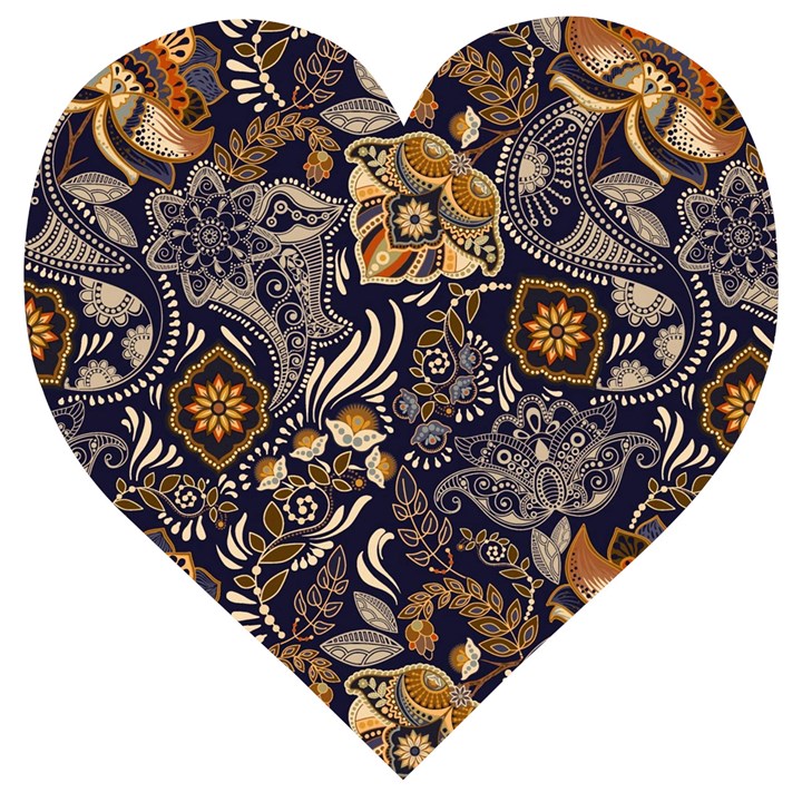 Paisley Texture, Floral Ornament Texture Wooden Puzzle Heart