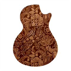 Paisley Texture, Floral Ornament Texture Guitar Shape Wood Guitar Pick Holder Case And Picks Set