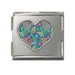 Patterns, Green Background, Texture Mega Link Heart Italian Charm (18mm)