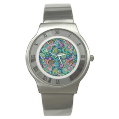 Patterns, Green Background, Texture Stainless Steel Watch