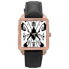 Black Silhouette Artistic Hand Draw Symbol Wb Rose Gold Leather Watch  by dflcprintsclothing