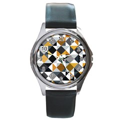 Pattern Tile Squares Triangles Seamless Geometry Round Metal Watch