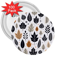 Autumn Leaves Fall Pattern Design Decor Nature Season Beauty Foliage Decoration Background Texture 3  Buttons (100 Pack) 