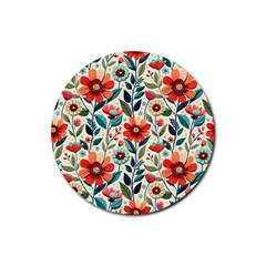 Flowers Flora Floral Background Pattern Nature Seamless Bloom Background Wallpaper Spring Rubber Coaster (round)