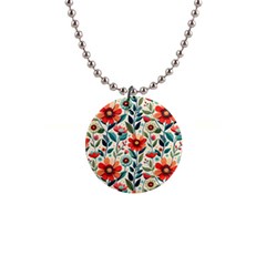 Flowers Flora Floral Background Pattern Nature Seamless Bloom Background Wallpaper Spring 1  Button Necklace