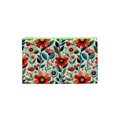Flowers Flora Floral Background Pattern Nature Seamless Bloom Background Wallpaper Spring Cosmetic Bag (xs)