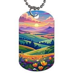 Field Valley Nature Meadows Flowers Dawn Landscape Dog Tag (one Side)