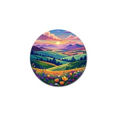 Field Valley Nature Meadows Flowers Dawn Landscape Golf Ball Marker