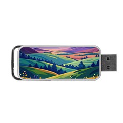 Field Valley Nature Meadows Flowers Dawn Landscape Portable Usb Flash (one Side) by Maspions