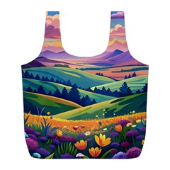 Field Valley Nature Meadows Flowers Dawn Landscape Full Print Recycle Bag (l)