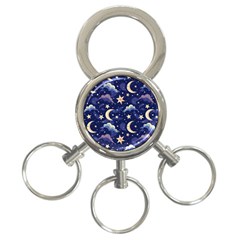 Night Moon Seamless Background Stars Sky Clouds Texture Pattern 3-ring Key Chain