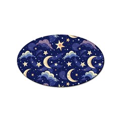 Night Moon Seamless Background Stars Sky Clouds Texture Pattern Sticker Oval (100 Pack)