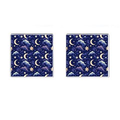 Night Moon Seamless Background Stars Sky Clouds Texture Pattern Cufflinks (square)