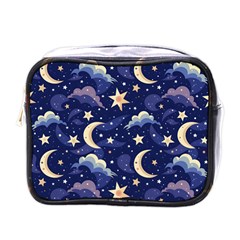 Night Moon Seamless Background Stars Sky Clouds Texture Pattern Mini Toiletries Bag (one Side)