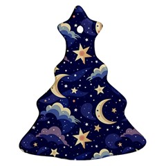 Night Moon Seamless Background Stars Sky Clouds Texture Pattern Ornament (christmas Tree) 