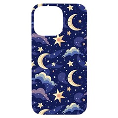 Night Moon Seamless Background Stars Sky Clouds Texture Pattern Iphone 14 Pro Max Black Uv Print Case by Maspions