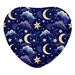 Night Moon Seamless Background Stars Sky Clouds Texture Pattern Heart Glass Fridge Magnet (4 Pack)