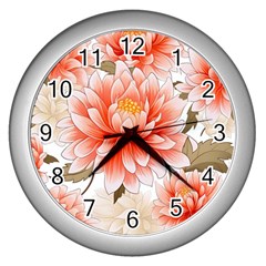 Flowers Plants Sample Design Rose Garden Flower Decoration Love Romance Bouquet Wall Clock (silver) by Maspions