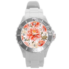 Flowers Plants Sample Design Rose Garden Flower Decoration Love Romance Bouquet Round Plastic Sport Watch (l)