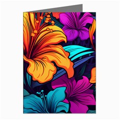 Hibiscus Flowers Colorful Vibrant Tropical Garden Bright Saturated Nature Greeting Cards (pkg Of 8)