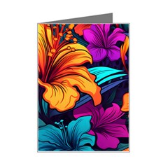 Hibiscus Flowers Colorful Vibrant Tropical Garden Bright Saturated Nature Mini Greeting Card by Maspions