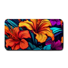 Hibiscus Flowers Colorful Vibrant Tropical Garden Bright Saturated Nature Medium Bar Mat by Maspions