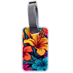 Hibiscus Flowers Colorful Vibrant Tropical Garden Bright Saturated Nature Luggage Tag (two Sides) by Maspions