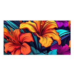 Hibiscus Flowers Colorful Vibrant Tropical Garden Bright Saturated Nature Satin Shawl 45  X 80  by Maspions