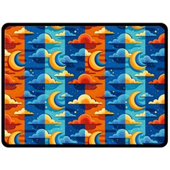 Clouds Stars Sky Moon Day And Night Background Wallpaper Two Sides Fleece Blanket (large)