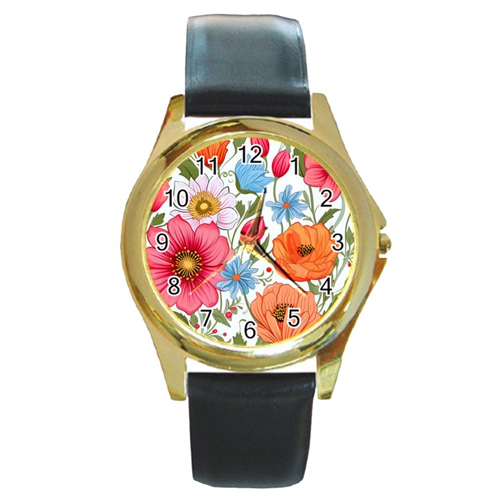 Flowers Plants Bouquets Decor Flower Decoration Garden Flower Shop Scent Romance Wallpaper Nature Round Gold Metal Watch