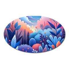 Nature Night Bushes Flowers Leaves Clouds Landscape Berries Story Fantasy Wallpaper Background Sampl Oval Magnet by Maspions