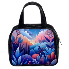 Nature Night Bushes Flowers Leaves Clouds Landscape Berries Story Fantasy Wallpaper Background Sampl Classic Handbag (two Sides)