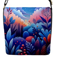 Nature Night Bushes Flowers Leaves Clouds Landscape Berries Story Fantasy Wallpaper Background Sampl Flap Closure Messenger Bag (s)