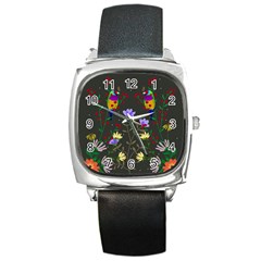 Bird Flower Plant Nature Square Metal Watch by Maspions